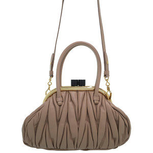 Miu Miu Matelasse Miu Bell Nappa Handbag Cammeo